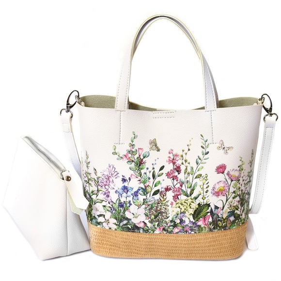 Straw & PU Floral Tote - Picture 5 of 5